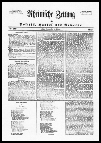 Started writing for Rheinische Zeitung