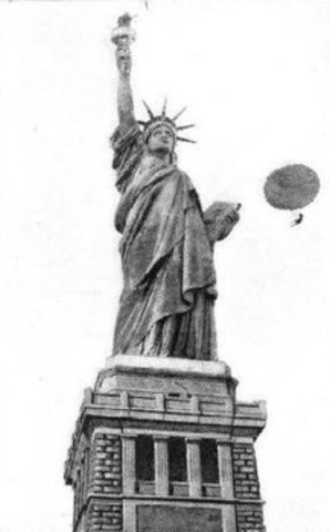 Frederick R. Law parachutes from the Statue of Liberty