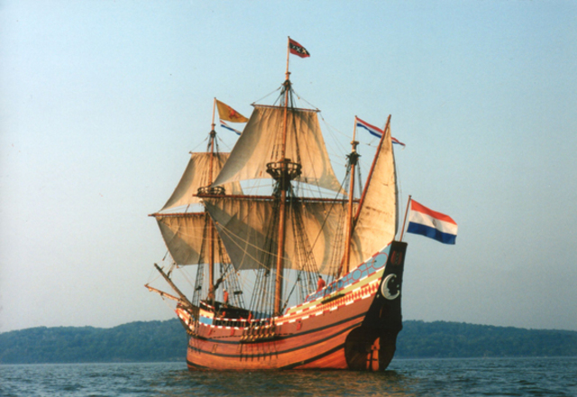 Henry Hudson's ship the Half Moon arrives in New York Harbor