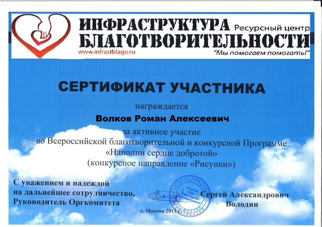 Сертификат Волкова Романа