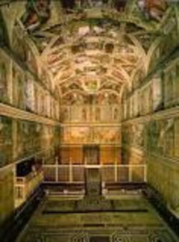 Michelangelo paints the ceiling of the Sistine Chapel