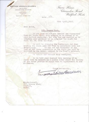 William J H & Morfedd Cornell purchase 55 Queens Road, Watford