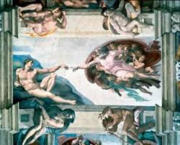Michelangelo paints the ceiling of the Sistine Chapel