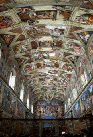 MIchelangelo paints the ceiling of the Sistine Chapel