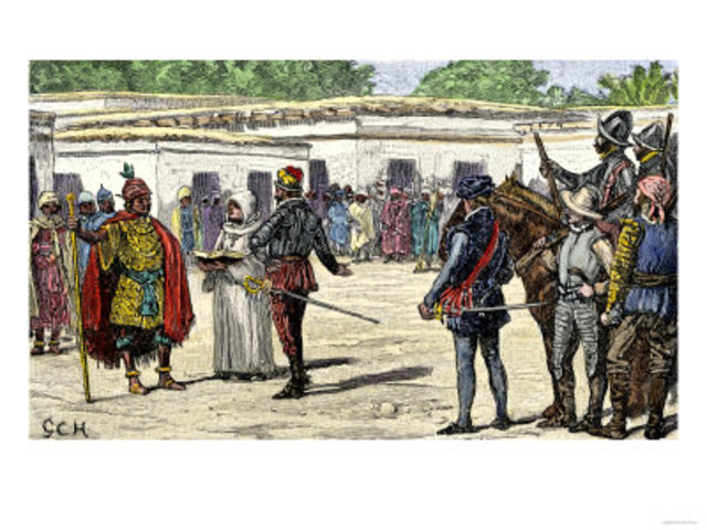 Francisco Pizarro and the Conquistadors arrive in Cajamarca