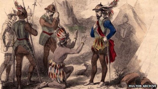 Atahuallpa is captured by the Spanish.