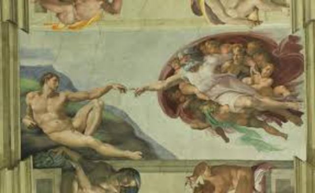 Michelangelo paints the ceiling of the Sistine Chapel