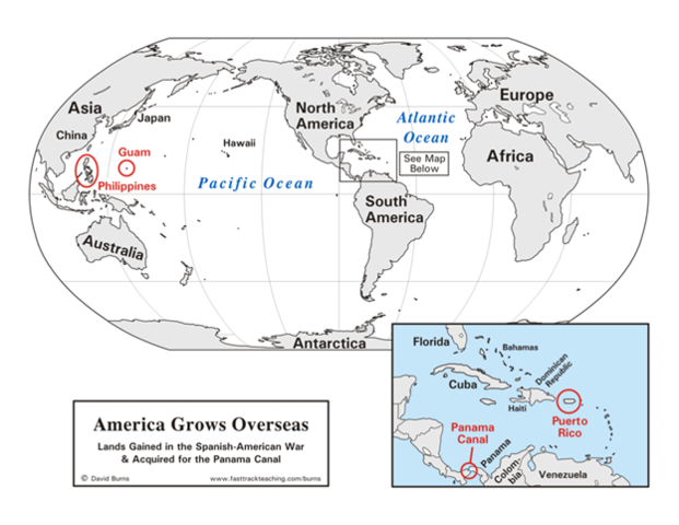 America claims Guam, the Philippines, Puerto Rico