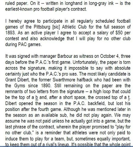 First Known Pro Football Contract