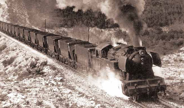 Tren minero con máquina de vapor