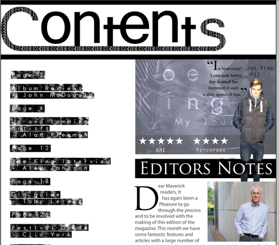 Album Cover on the contents page