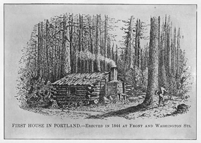 First log cabin built in Portland -Architecture