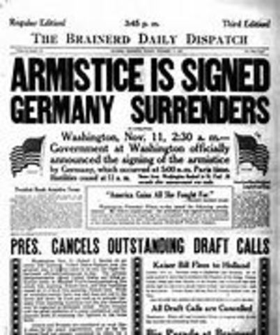Germany signs the armistice at Compiegne, France.