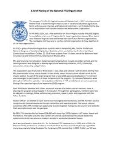 FFA recieved federal charter from congress