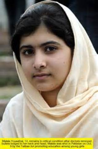 Malal Yousafzai is attacked by ther taliban on her school bus.