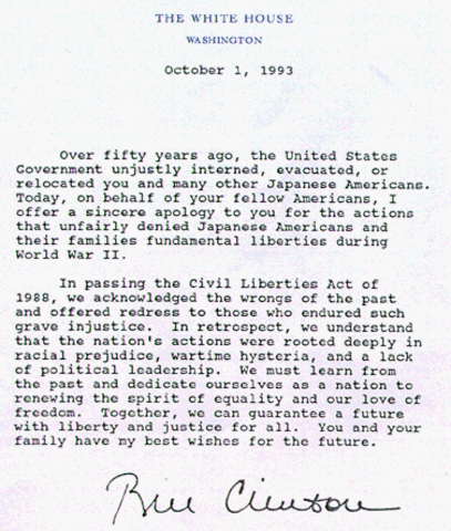 Bill Clinton Apology Letter