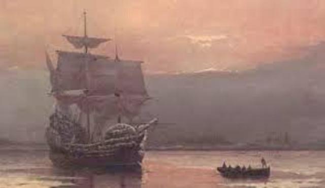 The Mayflower lands at Plymouth Rock, Massachussetts