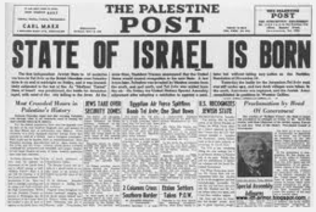 Egypt, Iraq, Jordan and Syria attack the new state of Israel