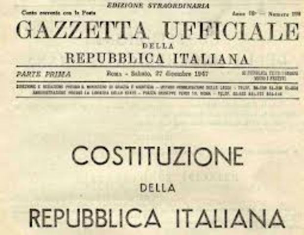 La COSTITUZIONE della REPUBBLICA ITALIANA entra in vigore