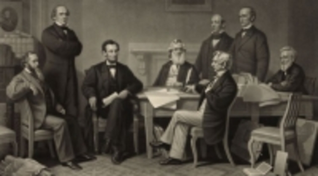 Lincoln presents emancipation proclamation to the cabinet (political)
