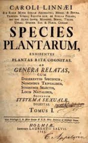 Publicación de "Las especies de las plantas" Carlos Linneo.