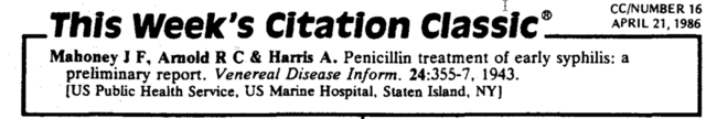A turning Point: Penicillin can cure Syphilis