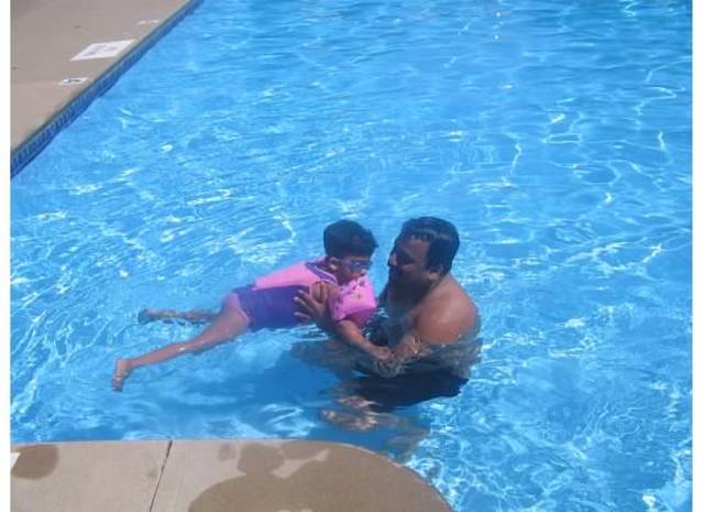 Sachita's first swim lesson