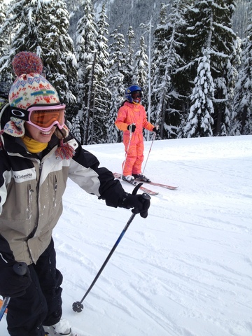 Hazard Alert! Michelle learns how to ski.