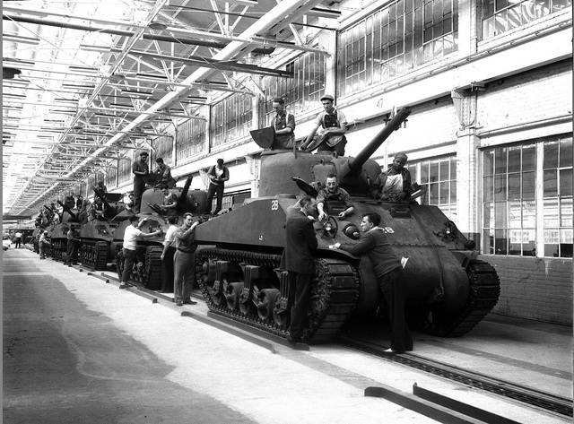 Manufacturing of auomobiles ceases to assist in war effort