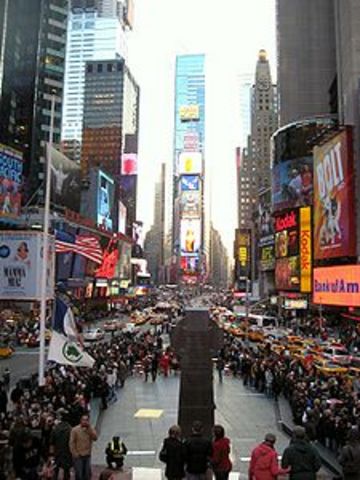 Students march through Times Square, New York