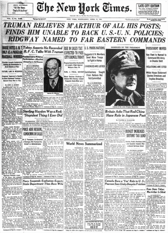 MacArthur dismissed from command