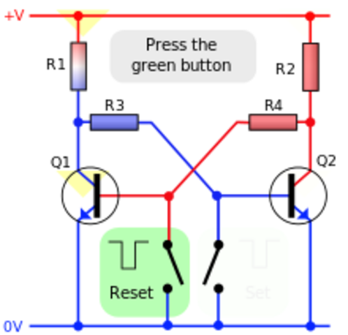 primer circuito multivibrador o biestable