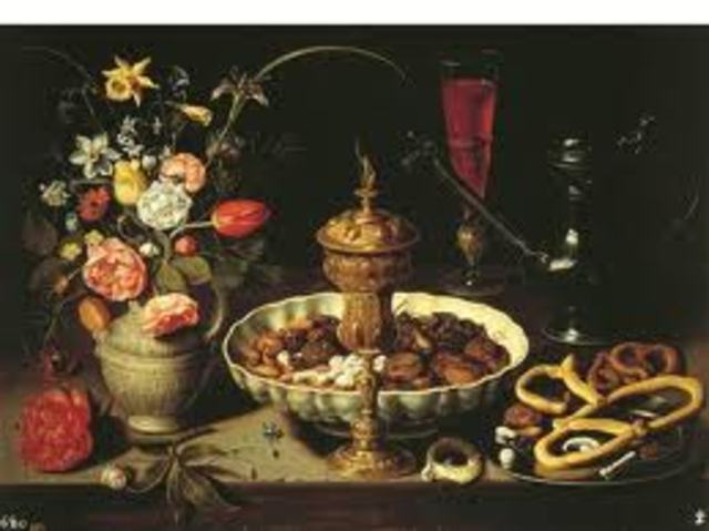 Still Life with Flowers, Goblet, Dried Fruit, and Pretzels