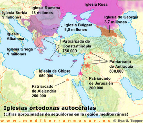 Cisma entre Roma y Constantinopla: separación de la iglesia cristiana.