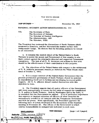 President Johnson signed the NSAM 273.