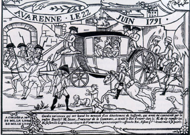 King Louis XVI and his family attempt to flee to Austria to escape the upheaval in France