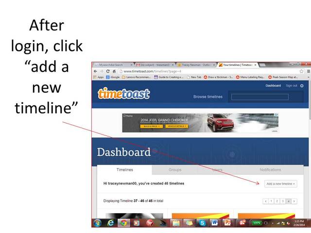 Step one: Create An Account  and add a new timeline