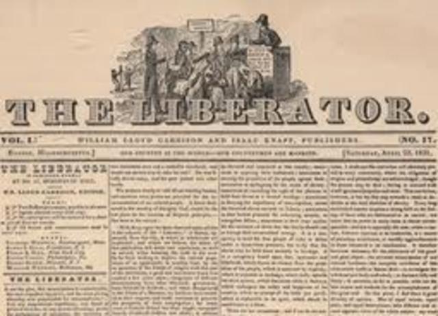 William Lloyd Garrison starts the anti-slavery newspaper called The Liberator