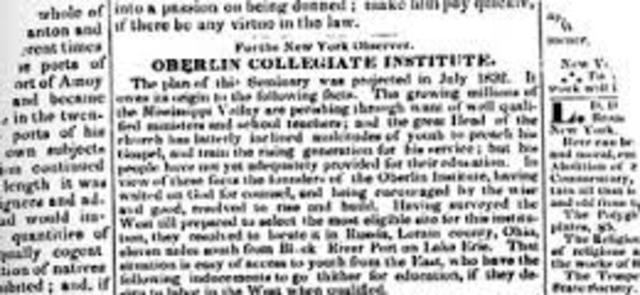 Oberlin College becomes the first college to accept women