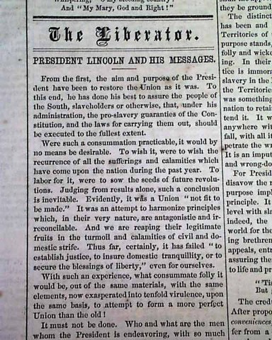 William Lloyd Garrison starts the anti-slavery newspaper called The Liberator