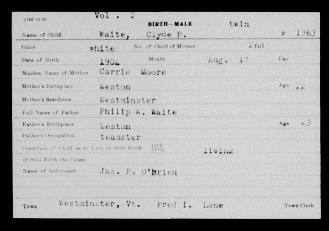 Richard Waite's Birth