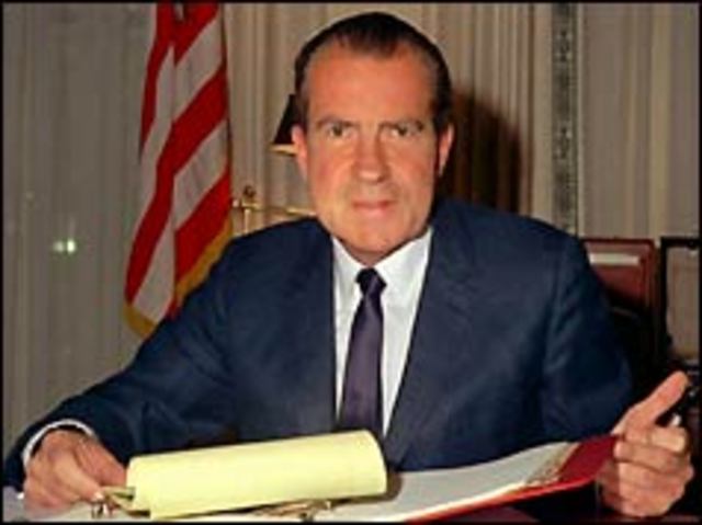 President Nixon resigns from being president of the United States.