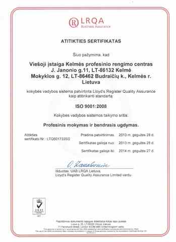 ISO 9001:2008 Atitikties serifikatas