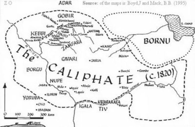 Fulani War ends resulting in the founding of the Sokoto Caliphate (inspired Jihadis with its success)