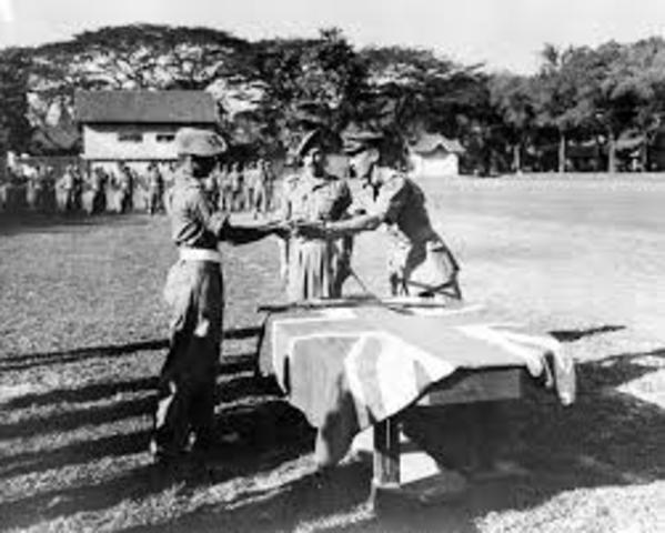 Japan army signed the surrender treaty in the Municipal Building (City Hall, Singapore)