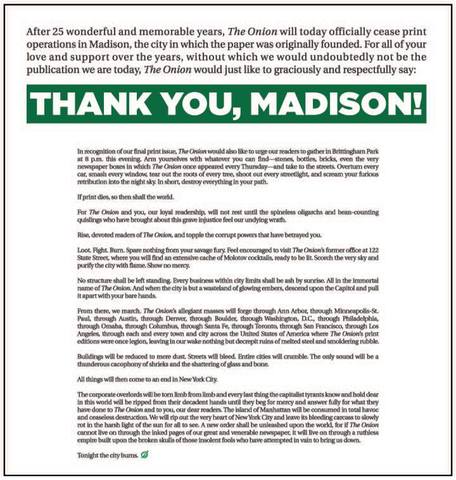 The Onion's last print edition in Madison
