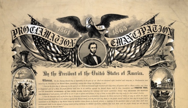 President Lincoln issues the final Emancipation Proclamation freeing all slaves in territories held by Confederates