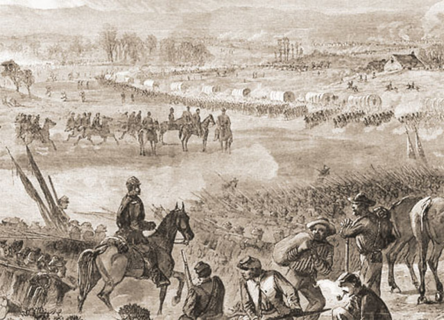 After destroying Atlanta's warehouses and railroad facilities, Sherman, with 62,000 men begins a March to the Sea.