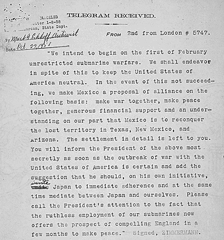 Newspaper in the US publish the Zimmermann Telegram
