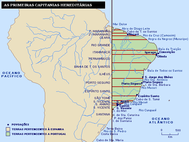Início da colonização propriamente dita - Capitanias Hereditárias e engenhos